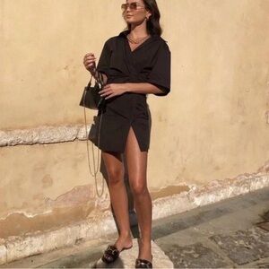 BNWT Zara black poplin wrap mini size S